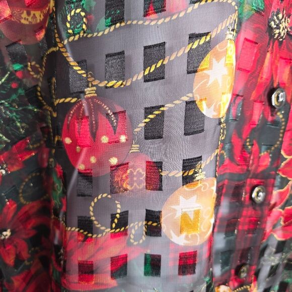 Draper's & Damon's Christmas Holiday Burnout Button-up Blouse Top Size 3x - Picture 3 of 7